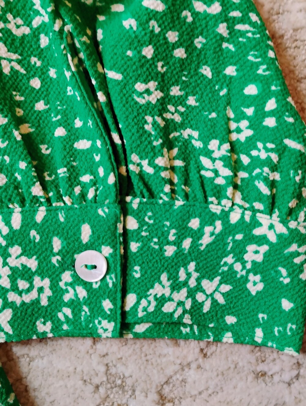 NWT 8 DKNY Green And White Floral 3/4 Sleeve Button Front Midi Shirt Dress NEW - Picture 7 of 13